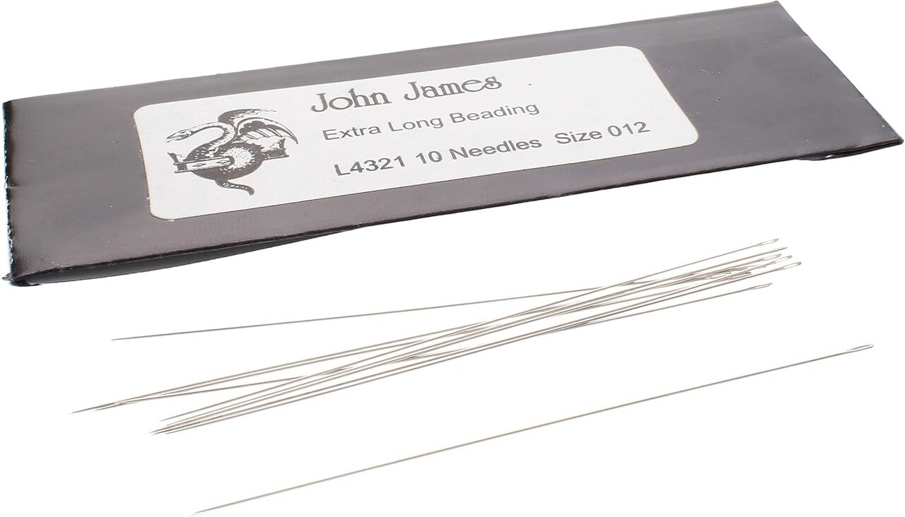 John James Extra Long Pearl Stringing Needles, Size 12, 10 Needles per Pack, Made in England, Use for Loom Weaving Beadwork, Pearl stringing and Jewel...